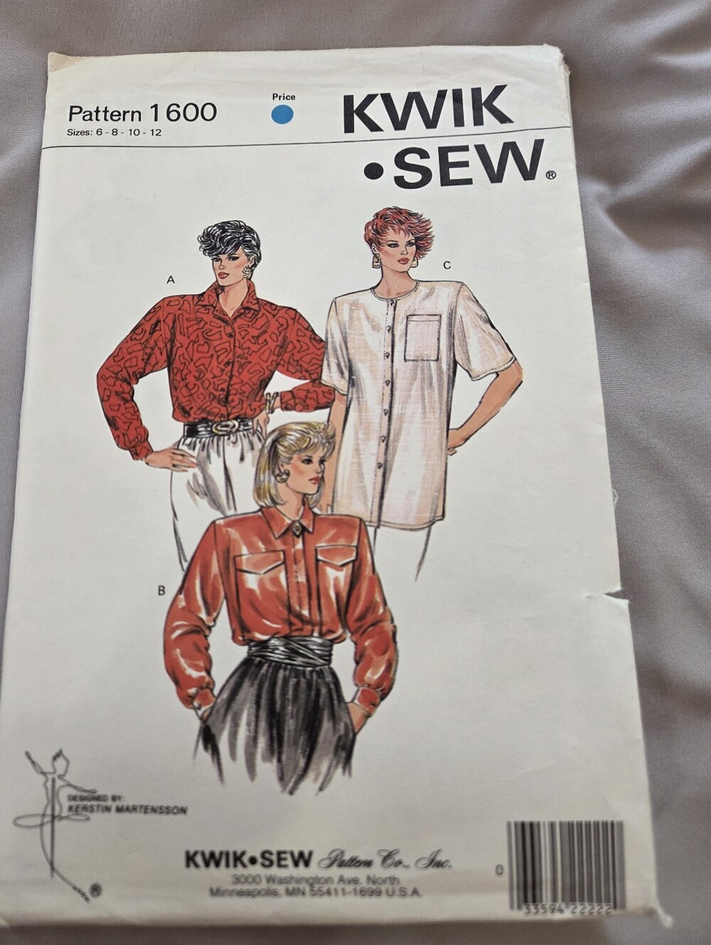 Kwik Sew Pattern 1600 Misses' Blouse